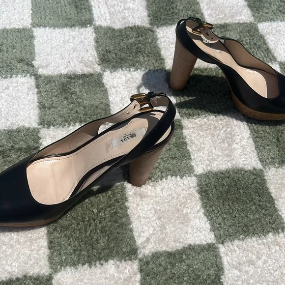 PRADA BLACK PEEP TOE CORK PLATFORM PUMPS - box included - Picture 11 of 17